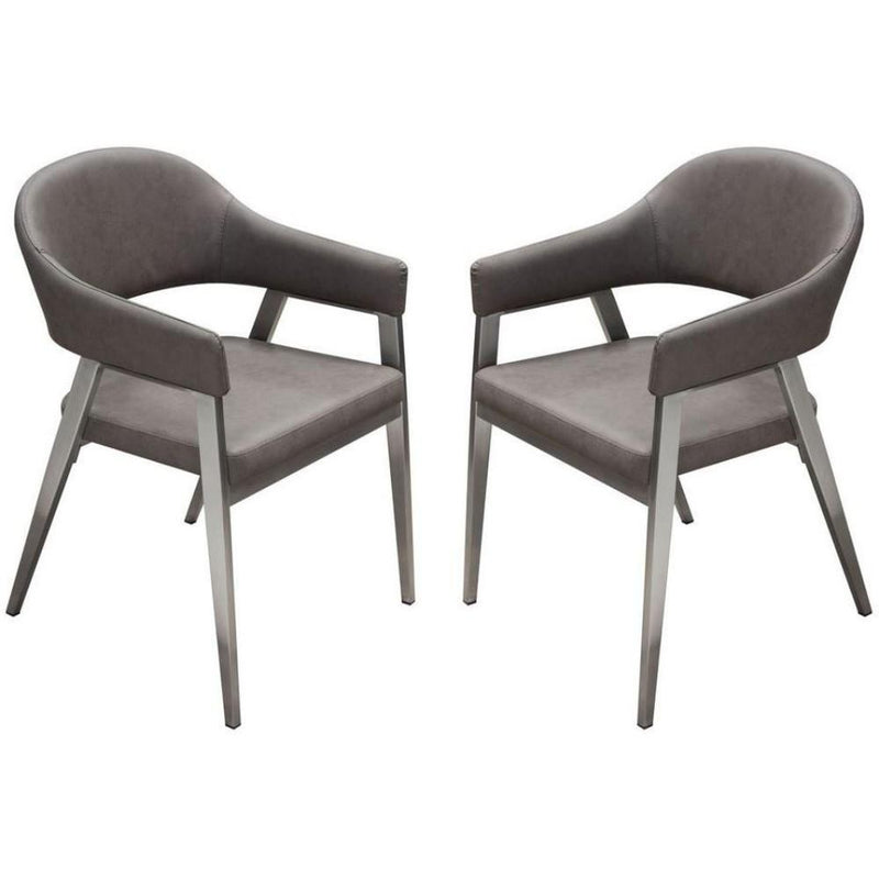 Leatherette Accent Chair with Stainless Steel Tapered Feet, Gray and Silver, Pack of Two-Accent Chairs-Gray and Silver-Faux Leather and Stainless Steel-JadeMoghul Inc.