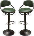 Leatherette Adjustable Bar Height Stools with Nail Head Accents, Green and Black, Pack of Two