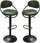 Leatherette Adjustable Bar Height Stools with Nail Head Accents, Green and Black, Pack of Two