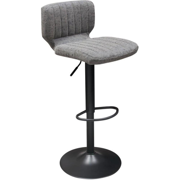 Leatherette Channel Tufted Adjustable Bar Height Stools with Metal Base, Black and Gray, Pack of Two