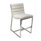 Leatherette Counter Height Chair with Channel Tufting Details and Metal Frame, White and Silver-Bar Chairs-White and Silver-Faux Leather and Steel-JadeMoghul Inc.