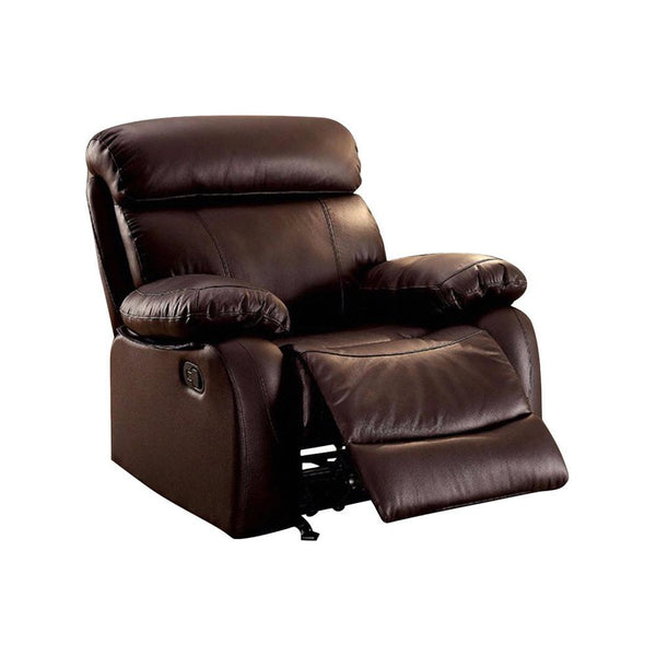 Leatherette Glider Recliner Chair, Brown-Recliner Chairs-Brown-Top Grain Leather-JadeMoghul Inc.