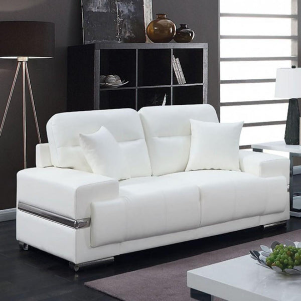 Leatherette Loveseat With Pillows, White