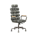 Leatherette Metal Swivel Executive Chair with Five Horizontal Panels Backrest, Gray-Office Chairs-Black-Faux Leather, Metal , Engineered Wood-JadeMoghul Inc.