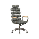 Leatherette Metal Swivel Executive Chair with Five Horizontal Panels Backrest, Gray-Office Chairs-Black-Faux Leather, Metal , Engineered Wood-JadeMoghul Inc.