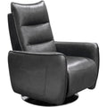 Leatherette Push Back Reclining Accent Chair with Straight Armrest and Swivel Metal Base, Gray-Accent Chairs-Gray-Faux Leather and Metal-JadeMoghul Inc.