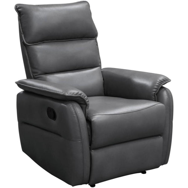 Leatherette Recliner Accent Chair with Waterfall Back and Large Padded Armrest, Gray-Accent Chairs-Gray-Faux Leather and Metal-JadeMoghul Inc.
