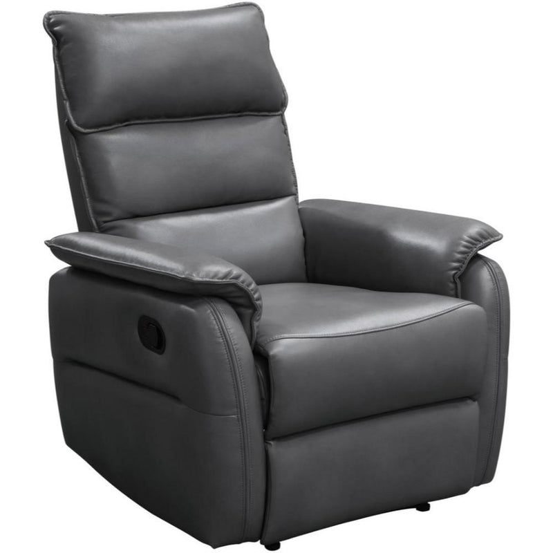Leatherette Recliner Accent Chair with Waterfall Back and Large Padded Armrest, Gray-Accent Chairs-Gray-Faux Leather and Metal-JadeMoghul Inc.