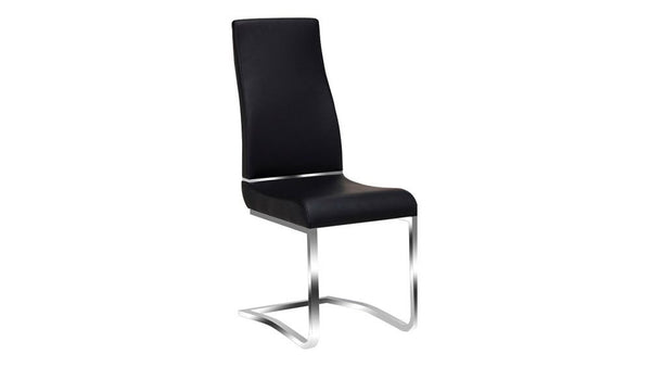Leatherette Steel Chair with Ergonomically Designed Back, Set of Two, Black and Silver-Dining Chairs-Black and Silver-Faux Leather and Stainless Steel-JadeMoghul Inc.