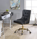Leatherette Swivel Office Chair with Adjustable Height and Metal Base, Black and Gold-Office Chairs-Black and Gold-Metal, Faux leather , Engineered Wood-JadeMoghul Inc.