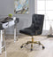 Leatherette Swivel Office Chair with Adjustable Height and Metal Base, Black and Gold-Office Chairs-Black and Gold-Metal, Faux leather , Engineered Wood-JadeMoghul Inc.