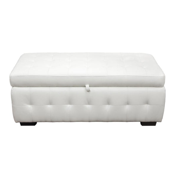 Leatherette Tufted Trunk with Lift Top Storage Space and Wooden Feet, White and Brown-Cabinet and Storage Chests-White-Faux Leather and Wood-JadeMoghul Inc.