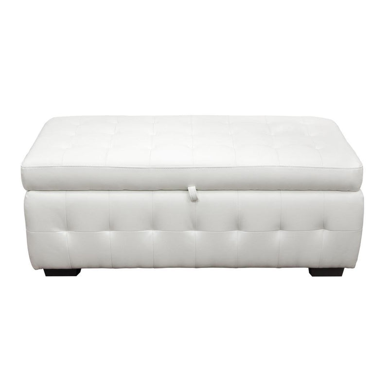 Leatherette Tufted Trunk with Lift Top Storage Space and Wooden Feet, White and Brown-Cabinet and Storage Chests-White-Faux Leather and Wood-JadeMoghul Inc.