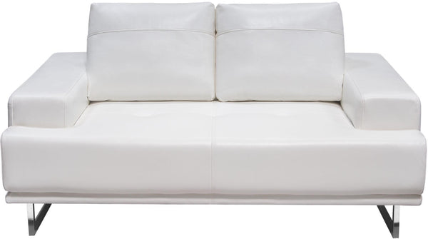 Leatherette Upholstered Adjustable Backrest Loveseat with Metal Sled Legs, White and Silver-Sofa & Sectionals-White and Silver-Faux Leather and Metal-JadeMoghul Inc.