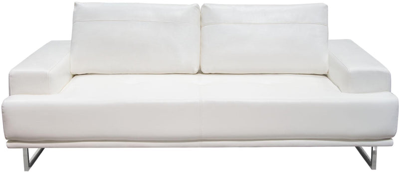 Leatherette Upholstered Adjustable Backrest Sofa with Metal Sled Legs, White and Silver-Sofa & Sectionals-White and Silver-Faux Leather and Metal-JadeMoghul Inc.