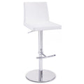 Leatherette Upholstered Bar Stool with Steel Adjustable Height Base, White and Silver-Bar Stools-White and Silver-Stainless Steel and Faux Leather-JadeMoghul Inc.