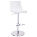 Leatherette Upholstered Bar Stool with Steel Adjustable Height Base, White and Silver-Bar Stools-White and Silver-Stainless Steel and Faux Leather-JadeMoghul Inc.