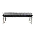 Leatherette Upholstered Bench with Button Tufted Seat and Stainless Steel Base, Black and Silver