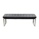 Leatherette Upholstered Bench with Button Tufted Seat and Stainless Steel Base, Black and Silver