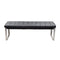 Leatherette Upholstered Bench with Button Tufted Seat and Stainless Steel Base, Black and Silver