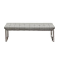 Leatherette Upholstered Bench with Button Tufted Seat and Stainless Steel Base, Gray and Silver