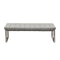 Leatherette Upholstered Bench with Button Tufted Seat and Stainless Steel Base, Gray and Silver