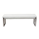 Leatherette Upholstered Bench with Button Tufted Seat and Stainless Steel Base, White and Silver