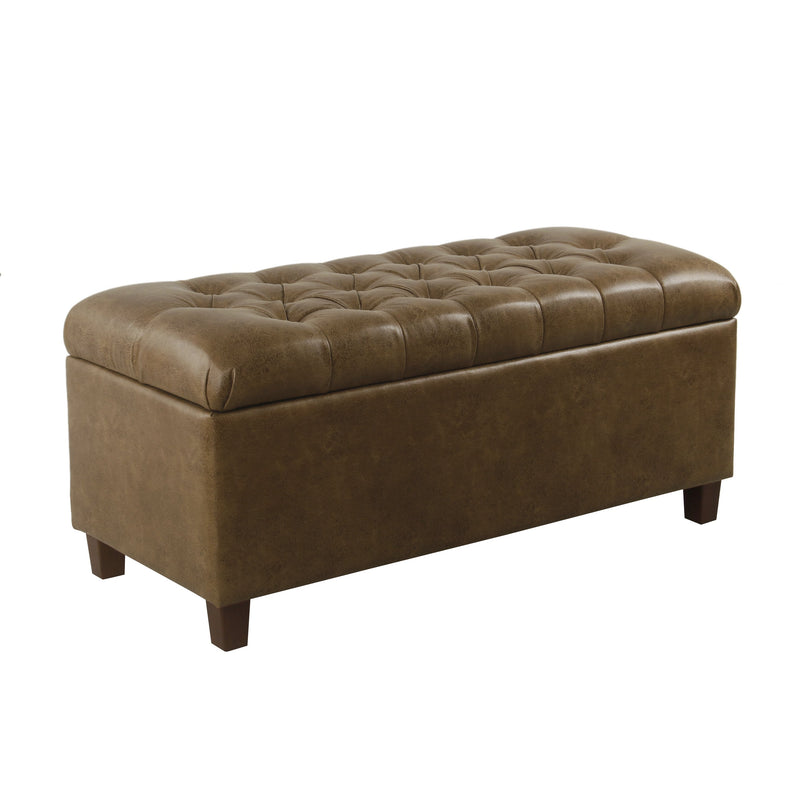 Leatherette Upholstered Button Tufted Wooden Bench With Hinged Storage, Brown