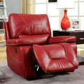 Leatherette Upholstered Contemporary Glider Recliner With Contrast Stitching, Red-Recliner Chairs-Red-Wood Metal Leatherette-JadeMoghul Inc.