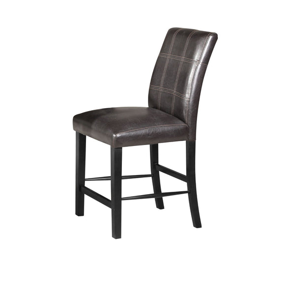 Leatherette Upholstered Counter Height Chair with Wooden Leg Support, Brown and Black, Set of Two-Bar Stools & Tables-Brown and Black-Wood and Faux Leather-JadeMoghul Inc.