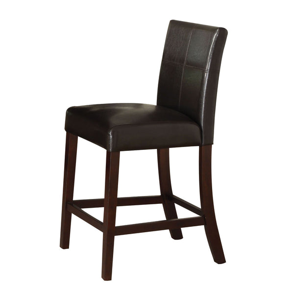 Leatherette Upholstered Counter Height Chair with Wooden Leg Support, Brown, Set of Two-Bar Stools & Tables-Brown-Wood and Faux Leather-JadeMoghul Inc.