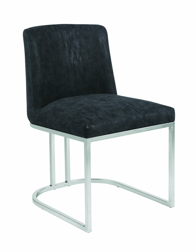 Leatherette Upholstered Dining Chair with Metal Cantilever Base, Black and Silver-Dining Chairs-Black and Silver-Metal and Faux Leather-JadeMoghul Inc.