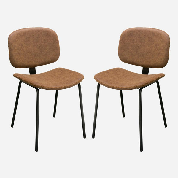 Leatherette Upholstered Dining Chairs with Crisscross Stitch Design, Brown and Black, Pack of Two-Dining Chairs-Brown and Black-Faux Leather and Metal-JadeMoghul Inc.