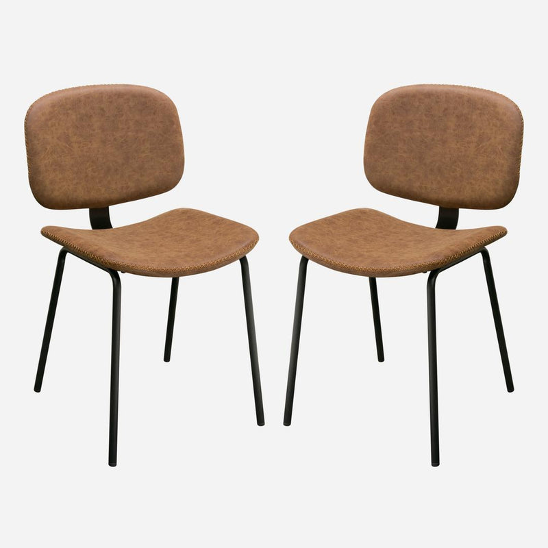 Leatherette Upholstered Dining Chairs with Crisscross Stitch Design, Brown and Black, Pack of Two-Dining Chairs-Brown and Black-Faux Leather and Metal-JadeMoghul Inc.