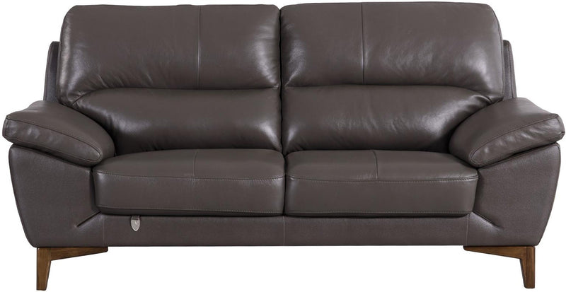 Leatherette Upholstered Loveseat with Pillow Top Armrests and Wooden Legs, Brown-Sofas Sectionals & Loveseats-Brown-Wood, Faux Leather-JadeMoghul Inc.