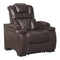 Leatherette Upholstered Metal Power Recliner with Adjustable Headrest, Brown
