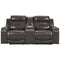 Leatherette Upholstered Metal Power Reclining Loveseat with Adjustable Headrest, Gray