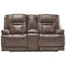 Leatherette Upholstered Metal Power Reclining Loveseat with Storage Console and USB Port, Brown