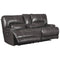 Leatherette Upholstered Metal Power Reclining Loveseat with Storage Console, Gray