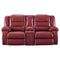 Leatherette Upholstered Metal Reclining Loveseat with Lift Top Storage Console, Red