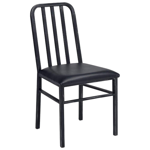 Leatherette Upholstered Metal Side Chair with Slatted Back, Set of 2, Black-Accent Chairs-Black-Metal and Polyurethane-JadeMoghul Inc.