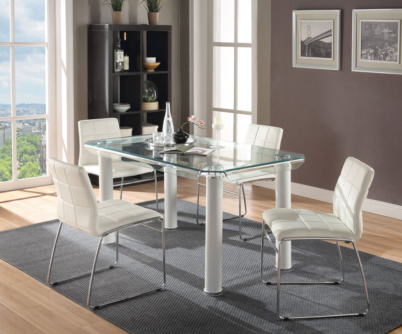 Leatherette Upholstered Side Chair with Metal Base Support, White and Silver, Set of Two-Accent Chairs-White and Silver-Metal and Faux Leather-JadeMoghul Inc.