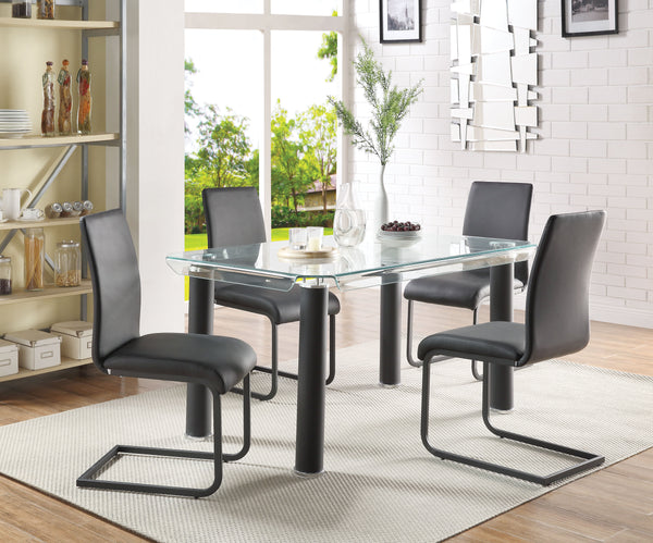 Leatherette Upholstered Side Chair with Metal Cantilever Base Support, Black, Set of Two-Accent Chairs-Black-Metal and Faux Leather-JadeMoghul Inc.