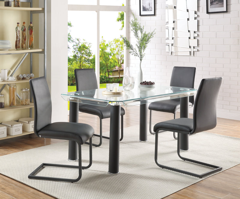 Leatherette Upholstered Side Chair with Metal Cantilever Base Support, Black, Set of Two-Accent Chairs-Black-Metal and Faux Leather-JadeMoghul Inc.