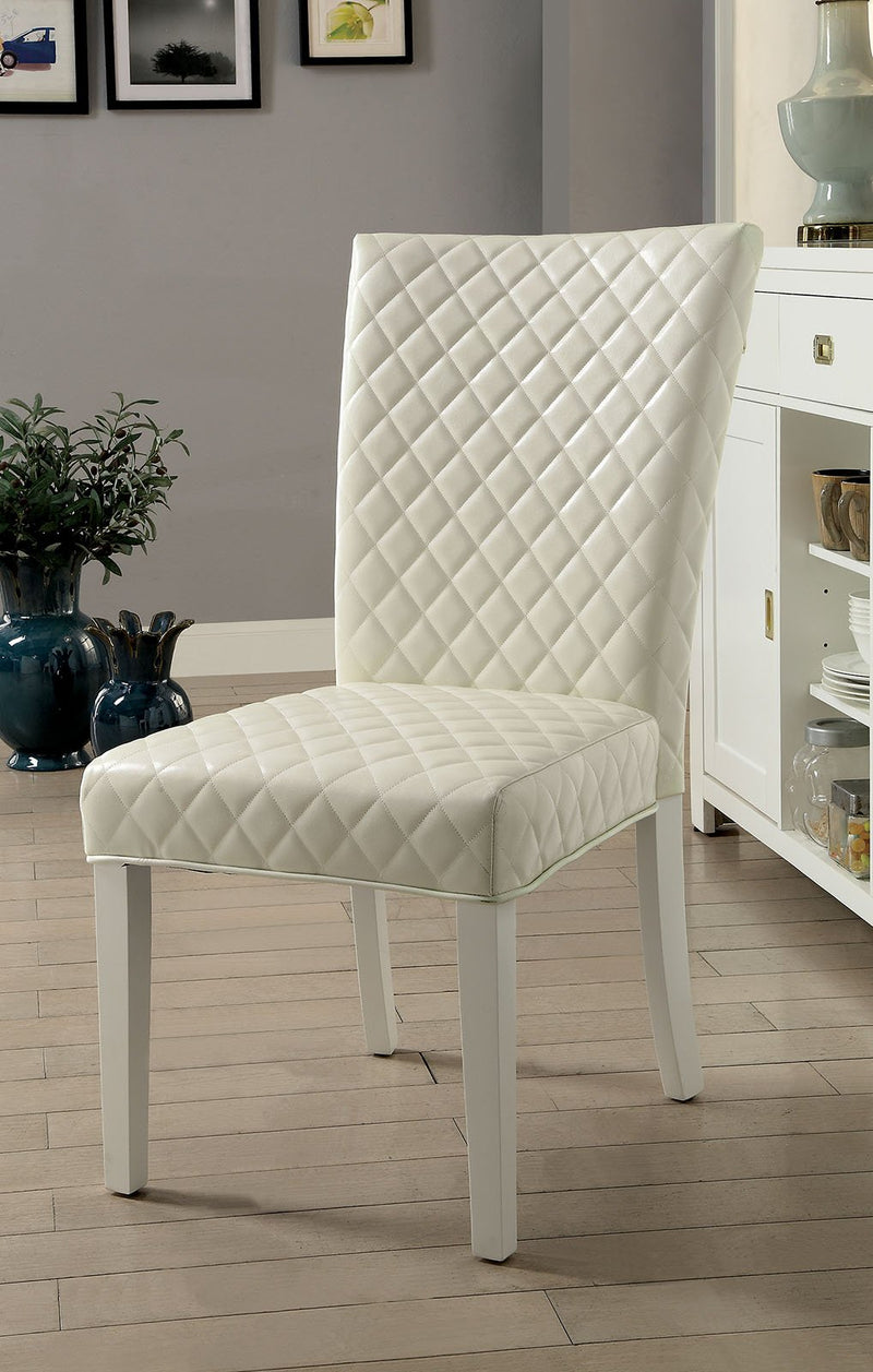 Leatherette Upholstered Side Chair With Tapered Legs, White, Pack Of Two-Dining Chairs-White-Leather and wood-JadeMoghul Inc.