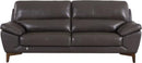 Leatherette Upholstered Sofa with Pillow Top Armrests and Wooden Legs, Brown-Sofas Sectionals & Loveseats-Brown-Wood, Faux Leather-JadeMoghul Inc.