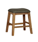 Leatherette Upholstered Solid Wood Barstool with Nail Head Trim Design, Brown and Gray, Pack of Two