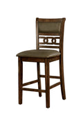 Leatherette Upholstered Solid Wood Counter Height Side Chair, Brown, Pack of Two-Bar Chairs-Brown-Solid Wood Wood Veneer and Faux leather-JadeMoghul Inc.