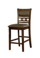 Leatherette Upholstered Solid Wood Counter Height Side Chair, Brown, Pack of Two-Bar Chairs-Brown-Solid Wood Wood Veneer and Faux leather-JadeMoghul Inc.
