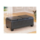 Leatherette Upholstered Storage Wooden Cocktail Ottoman With 2 Fliptops, Black-Ottoman-Black-Wood & Leatherette-JadeMoghul Inc.